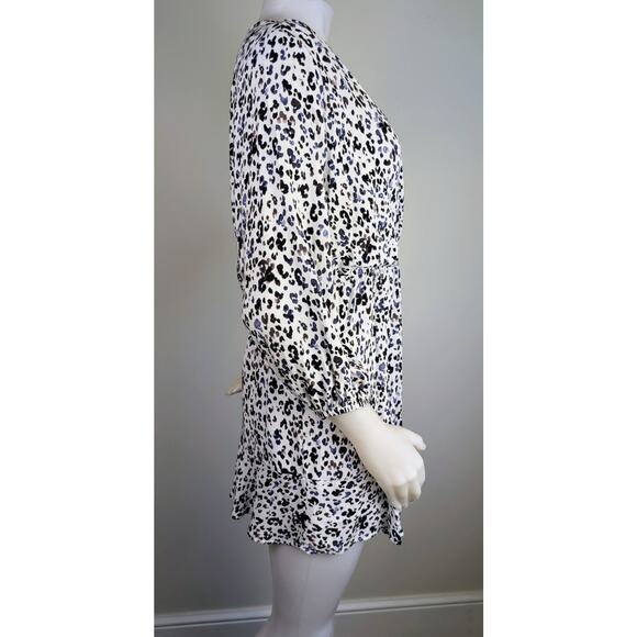 Zara Minidress Medium Leopard Print White Black Gray Ruffled V-Neck 3/4 Sleeve - Picture 7 of 11